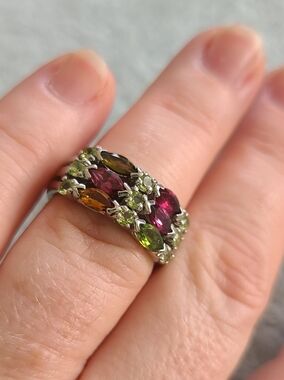 Tourmaline And Peridot Multistone Sterling Ring